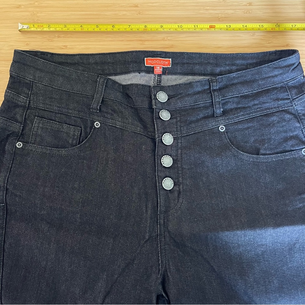 NWOT ModCloth Button Fly High Rise Black Skinny Jeans Womens Size 16 - Picture 5 of 7